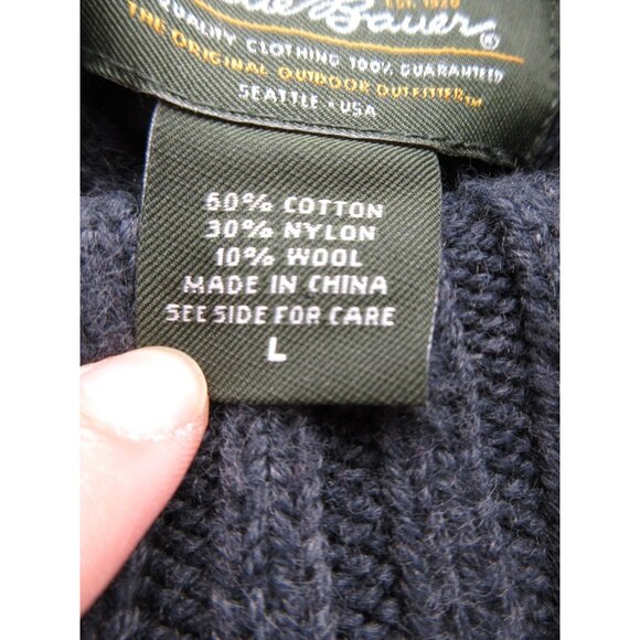 Eddie Bauer Sweater Large Wool Blend Fisherman Turtleneck Cable Y2K - Picture 9 of 11